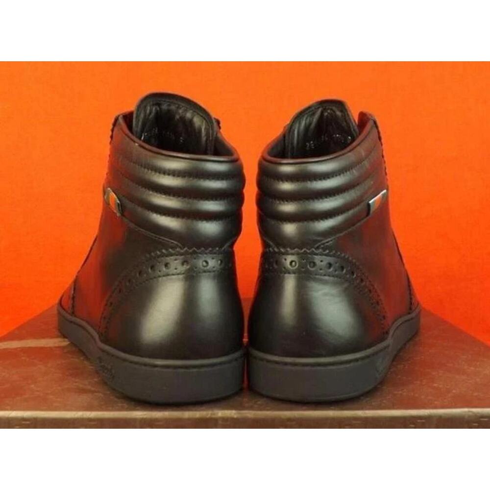 NIB GUCCI 295294 BLACK LEATHER WEB LOGO HIGH TOP SNEAKERS 6.5 $579 ITALY - Picture 3 of 7